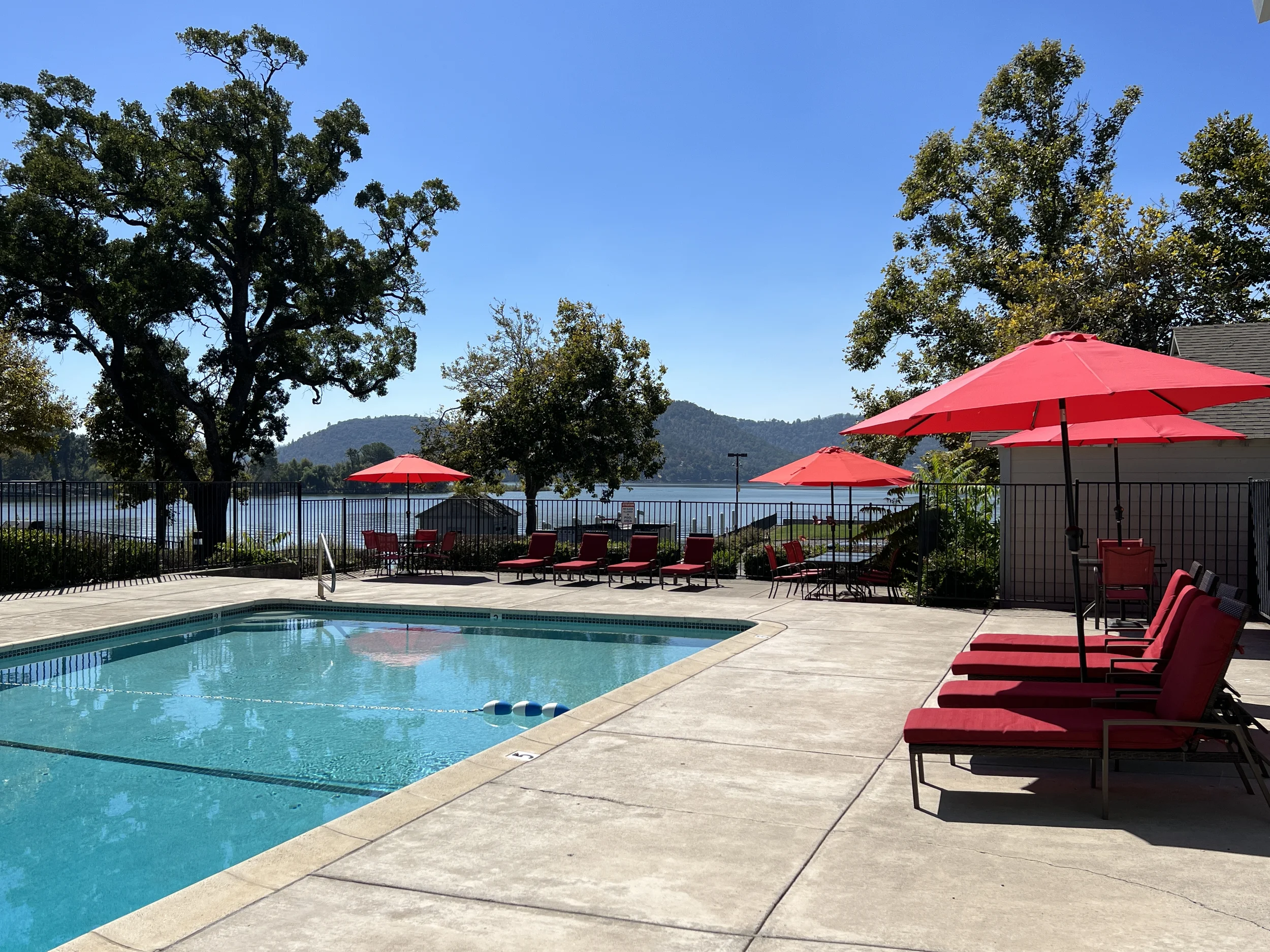 Guests can relax at our propane firepit overlooking the marina and lake